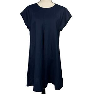 Charter Club Petite Large Mini Shift Dress Linen Round Neck Cap Sleeve Navy Blue